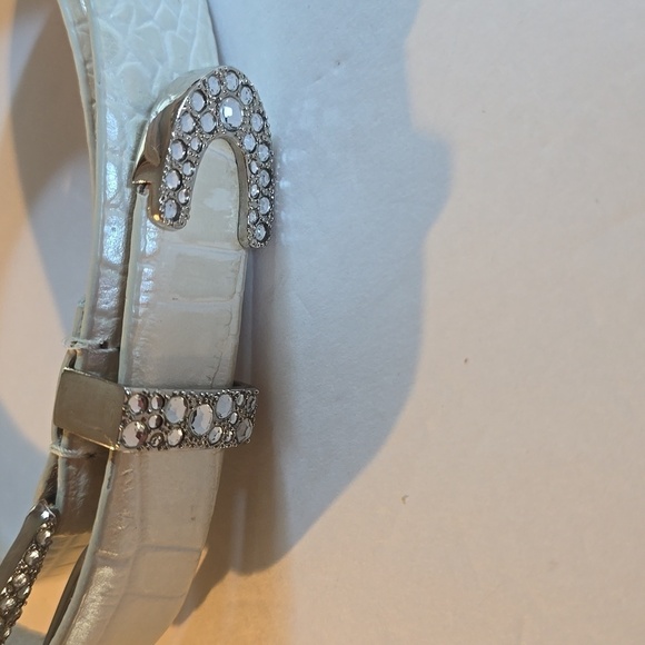 Liz Claiborne Cream Bling Leather Embossed Belt w/ Sparkle Rhinestones Sz.Medium - Picture 3 of 11